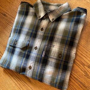 Men's Carhartt Rugged Flex Large L Relaxed Fit Black Green Shirt Button Down